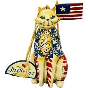 Jim Shore Patriotic Cat with Flag Ornament Heartwood‎ Creek 2009 with Tag